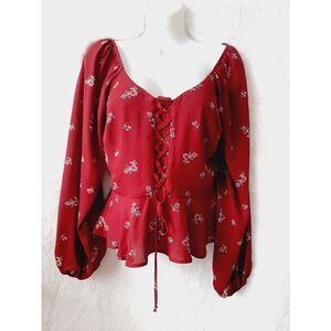 Mi Ami red floral XS bodice front blouse